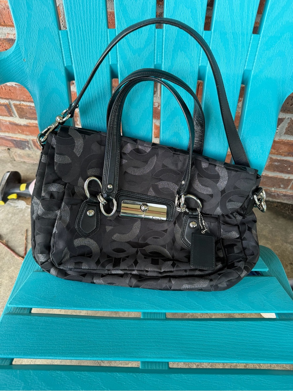 Coach Black Signature Jacquard Shoulder Bag with Removable Strap